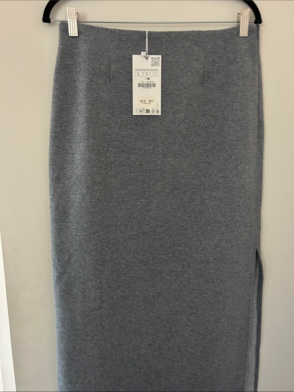 Zara Gray Knit Maxi Skirt with Side Slit